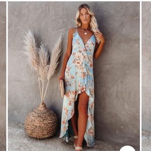 VICI Capriccio satin floral ruffle maxi dress